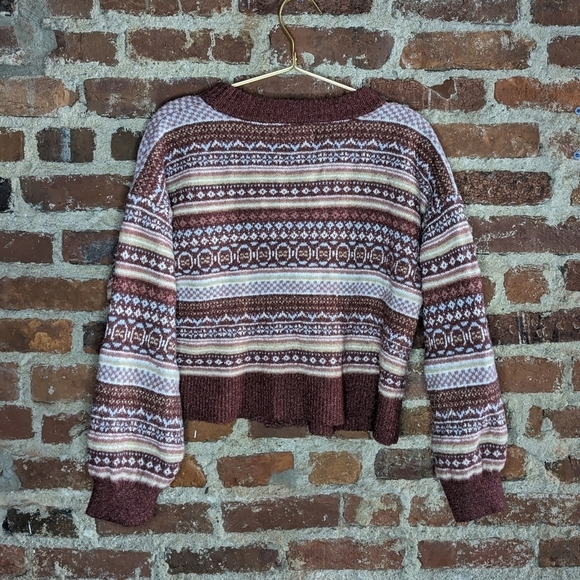 Pink Rose Large Multicolor Striped Long Sleeve Button Down Cropped Cardigan - Picture 7 of 10